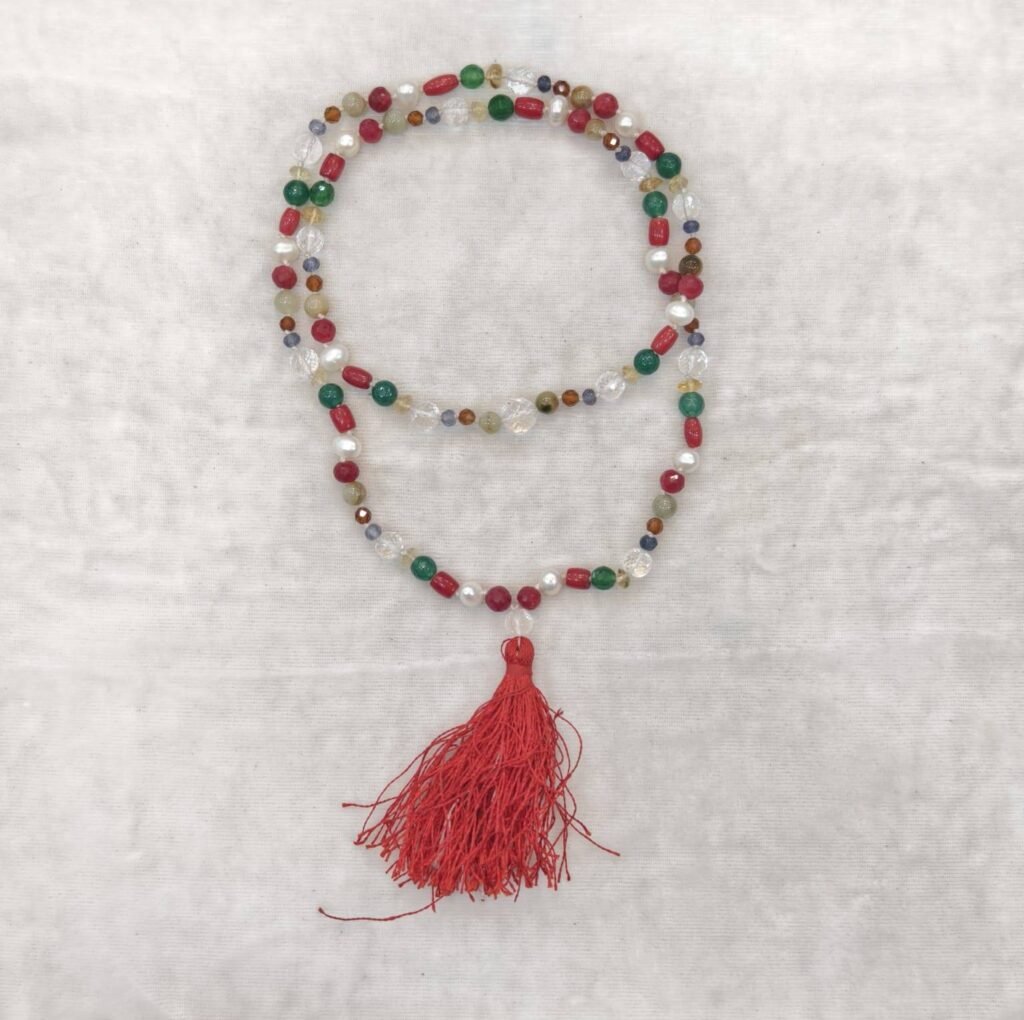 108 Beads Navaratna Mala 📿 – 6 to 8mm Natural Gemstone Mala for Navgraha & Spiritual Practice